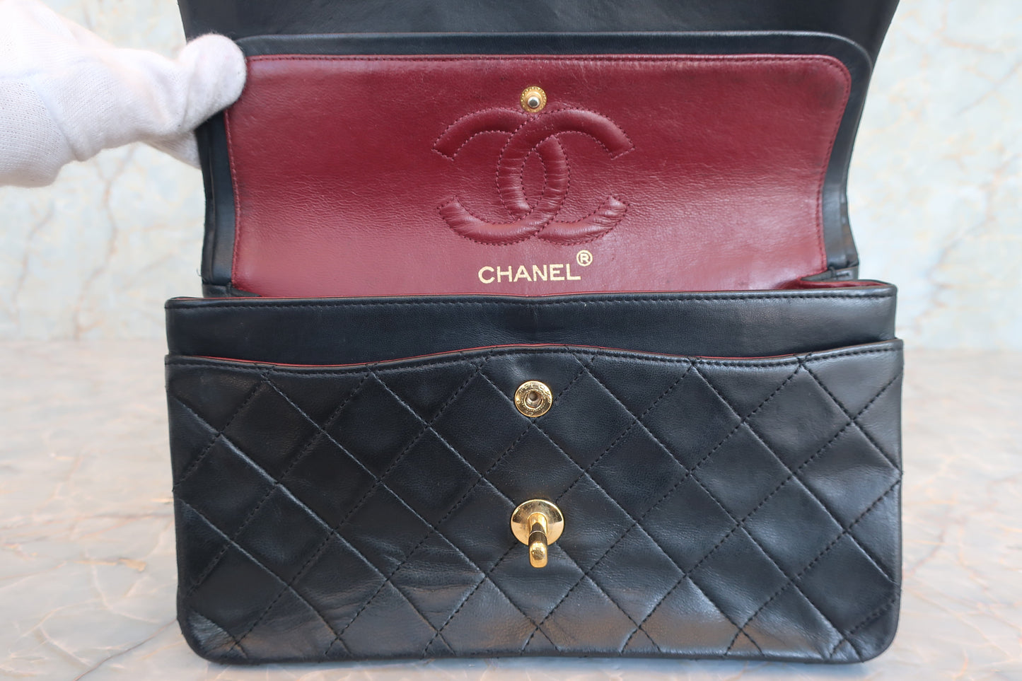CHANEL/シャネル マトラッセWフラップチェーンショルダーバッグ ラムスキン ブラック/ゴールド金具 ショルダーバッグ 700070133