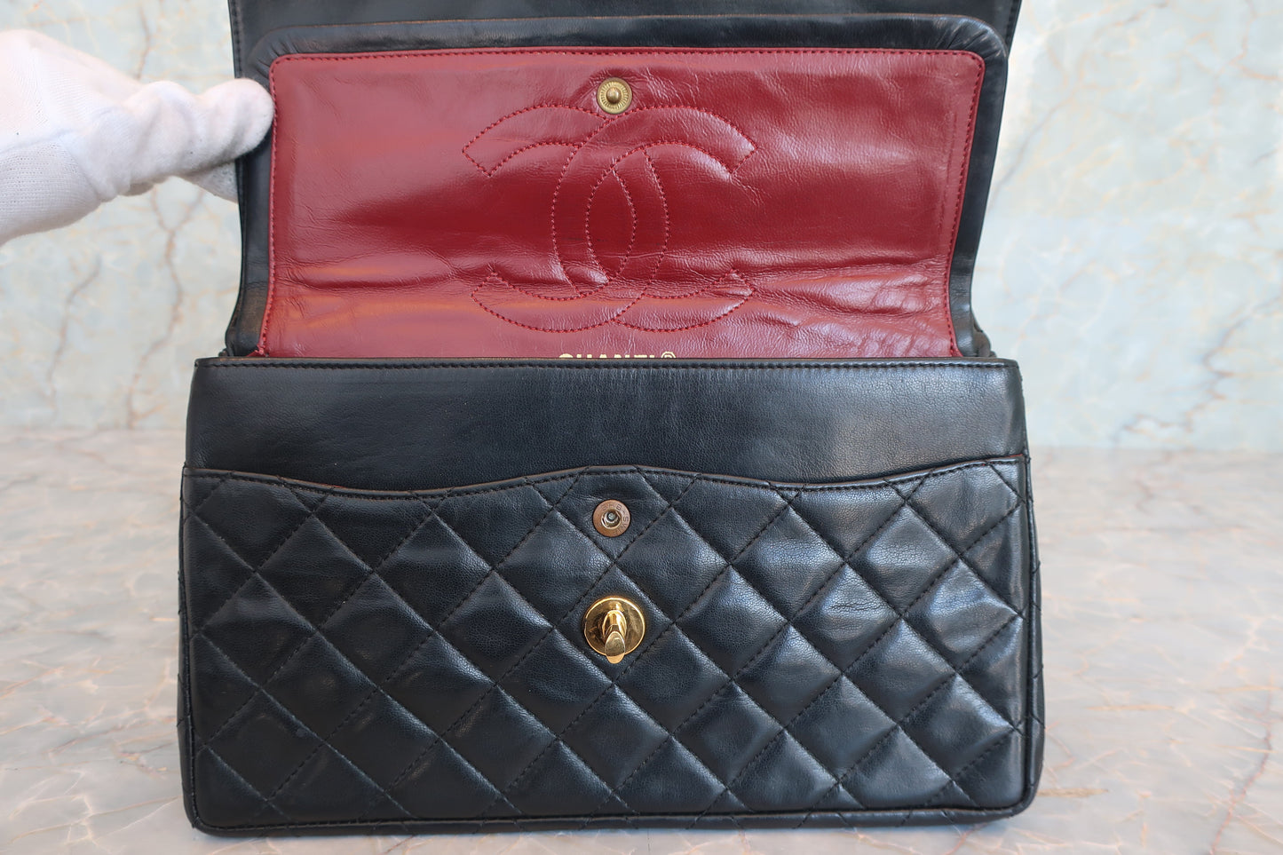 CHANEL/シャネル パリ限定マトラッセダブルフラップチェーンショルダーバッグ ラムスキン ブラック/ゴールド金具 ショルダーバッグ 700070088