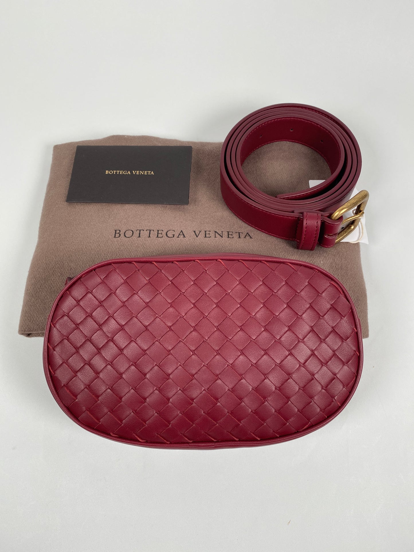 BOTTEGA VENETA - INTRECCIATO WEAVE BELT BAG MAROON - NEW WITH TAGS