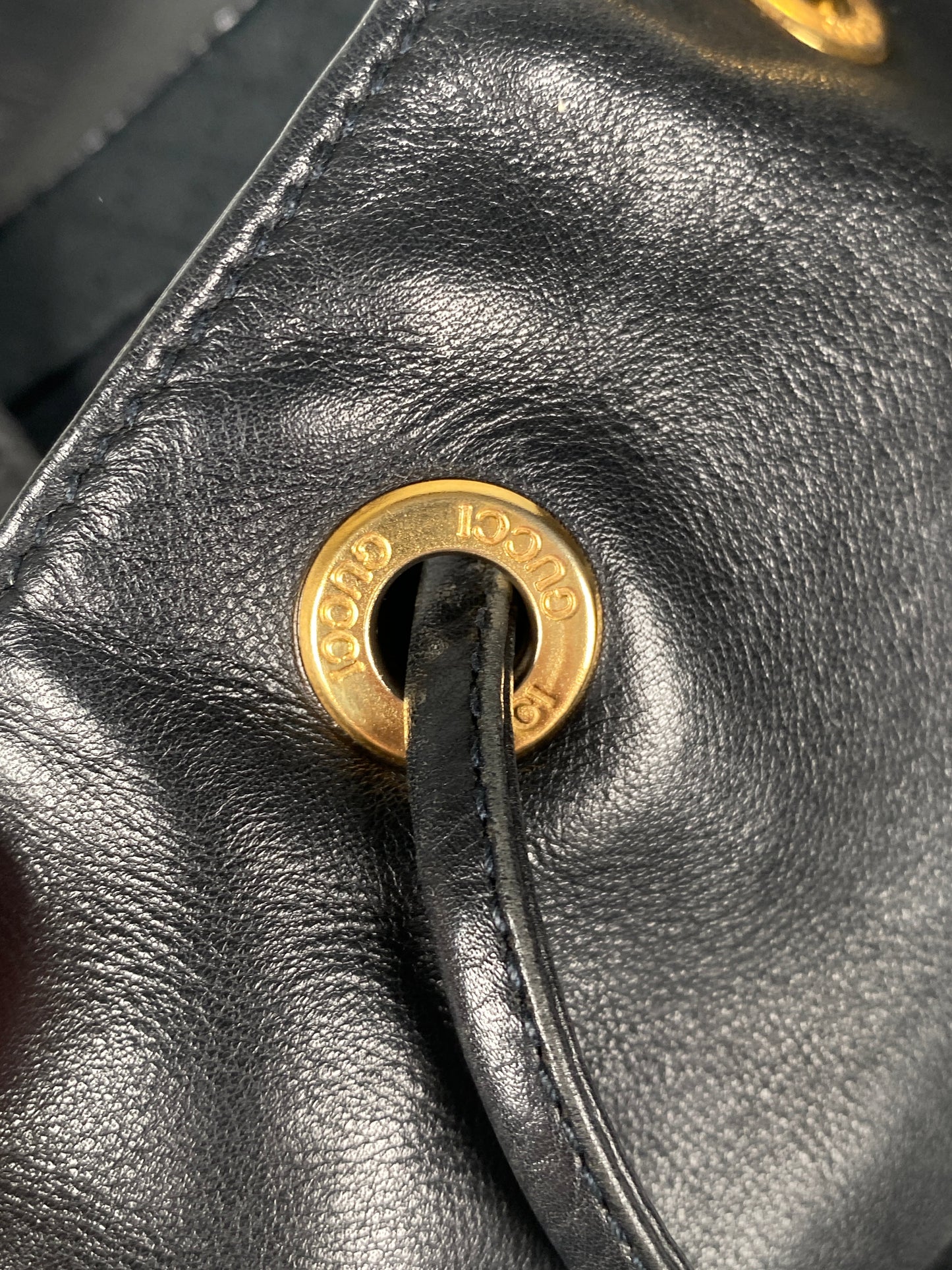 GUCCI - BAMBOO HANDLE BLACK LEATHER BACK PACK