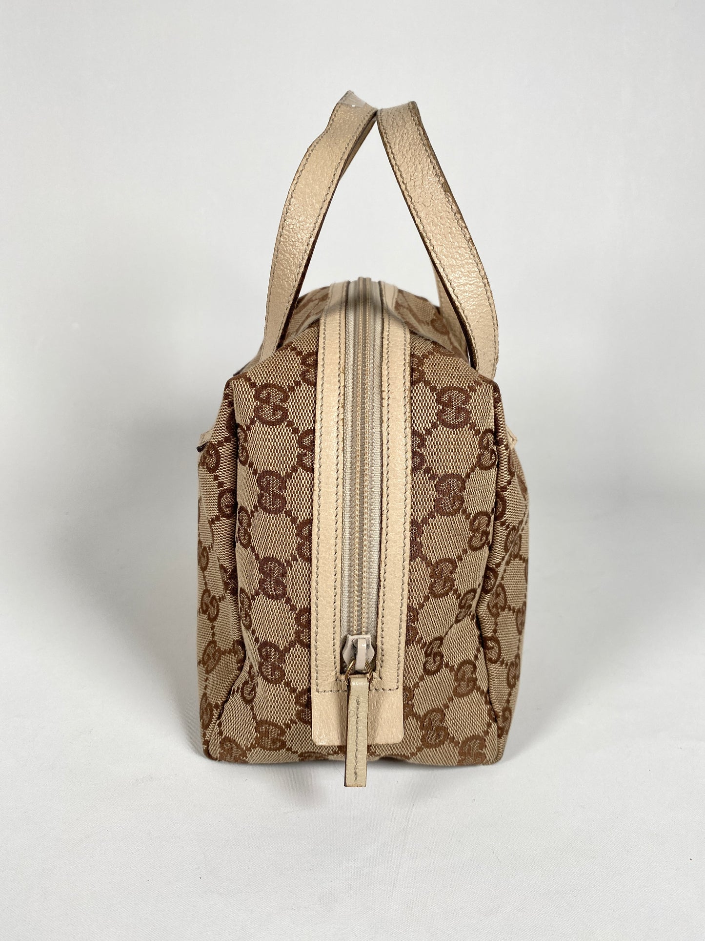 GUCCI - BEIGE & WHITE GG CANVAS & LEATHER MINI SATCHEL BAG