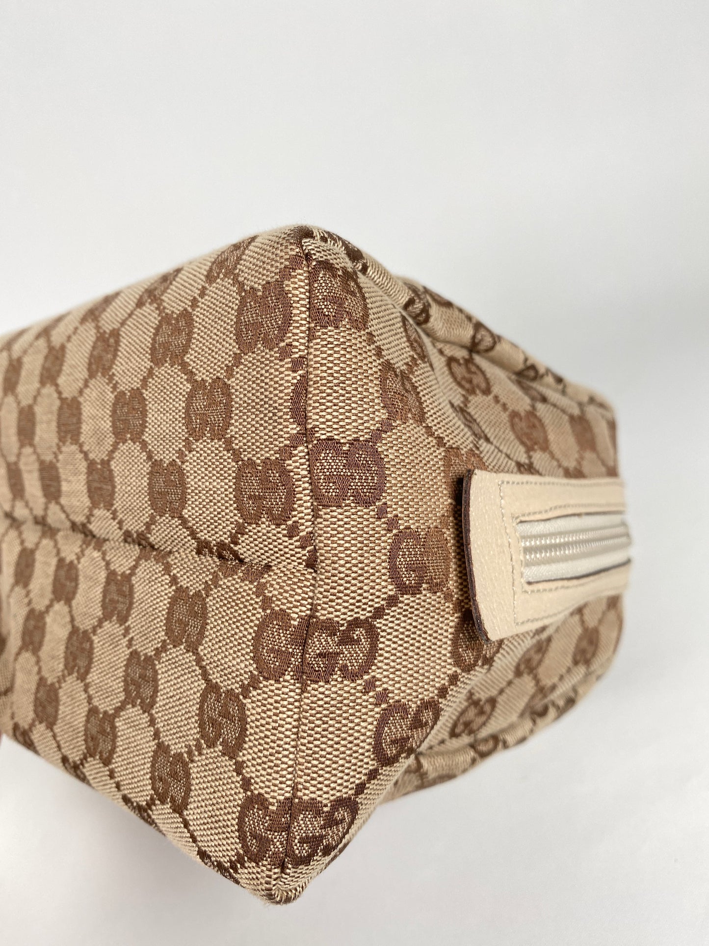 GUCCI - BEIGE & WHITE GG CANVAS & LEATHER MINI SATCHEL BAG