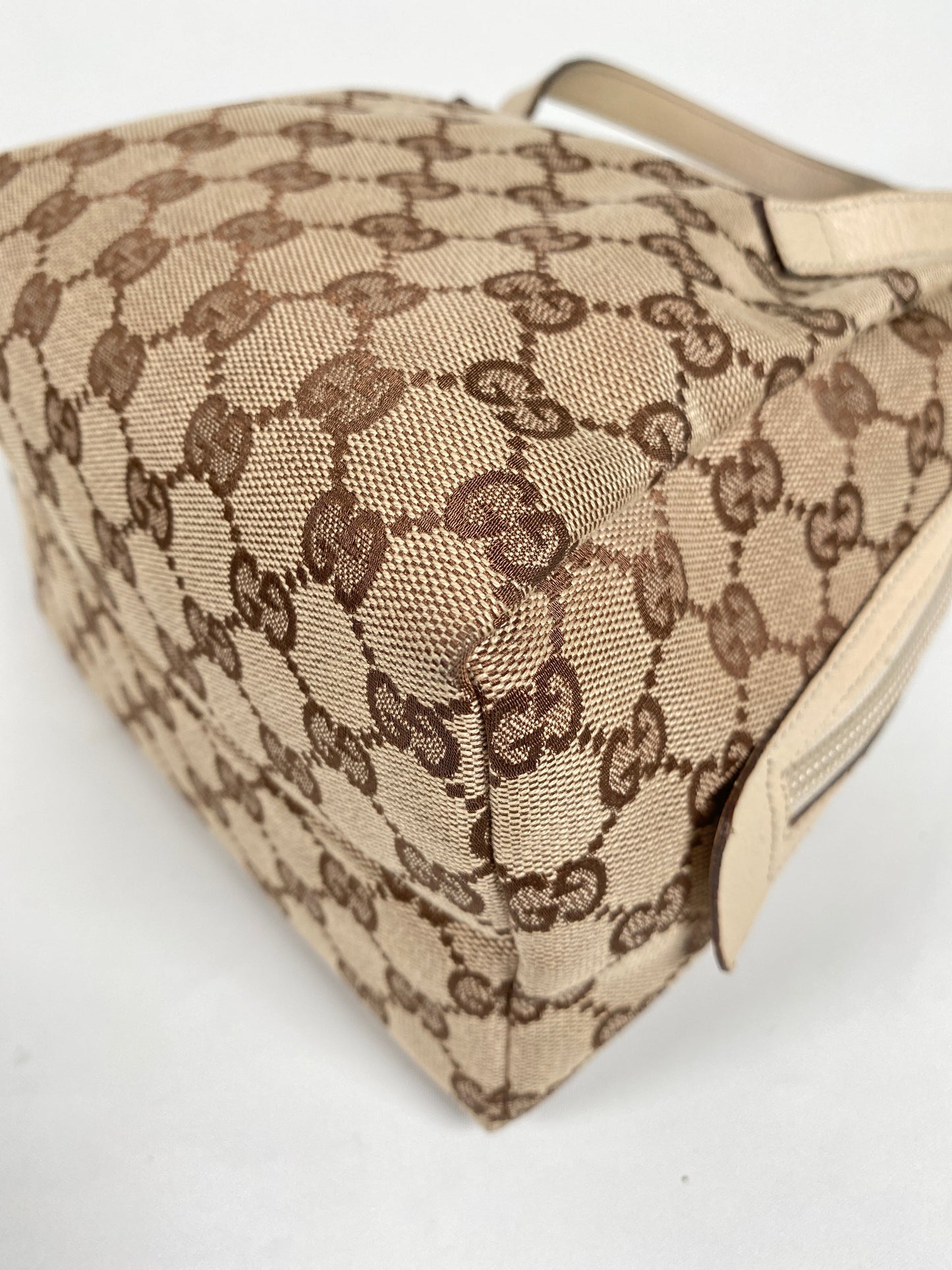 GUCCI - BEIGE & WHITE GG CANVAS & LEATHER MINI SATCHEL BAG