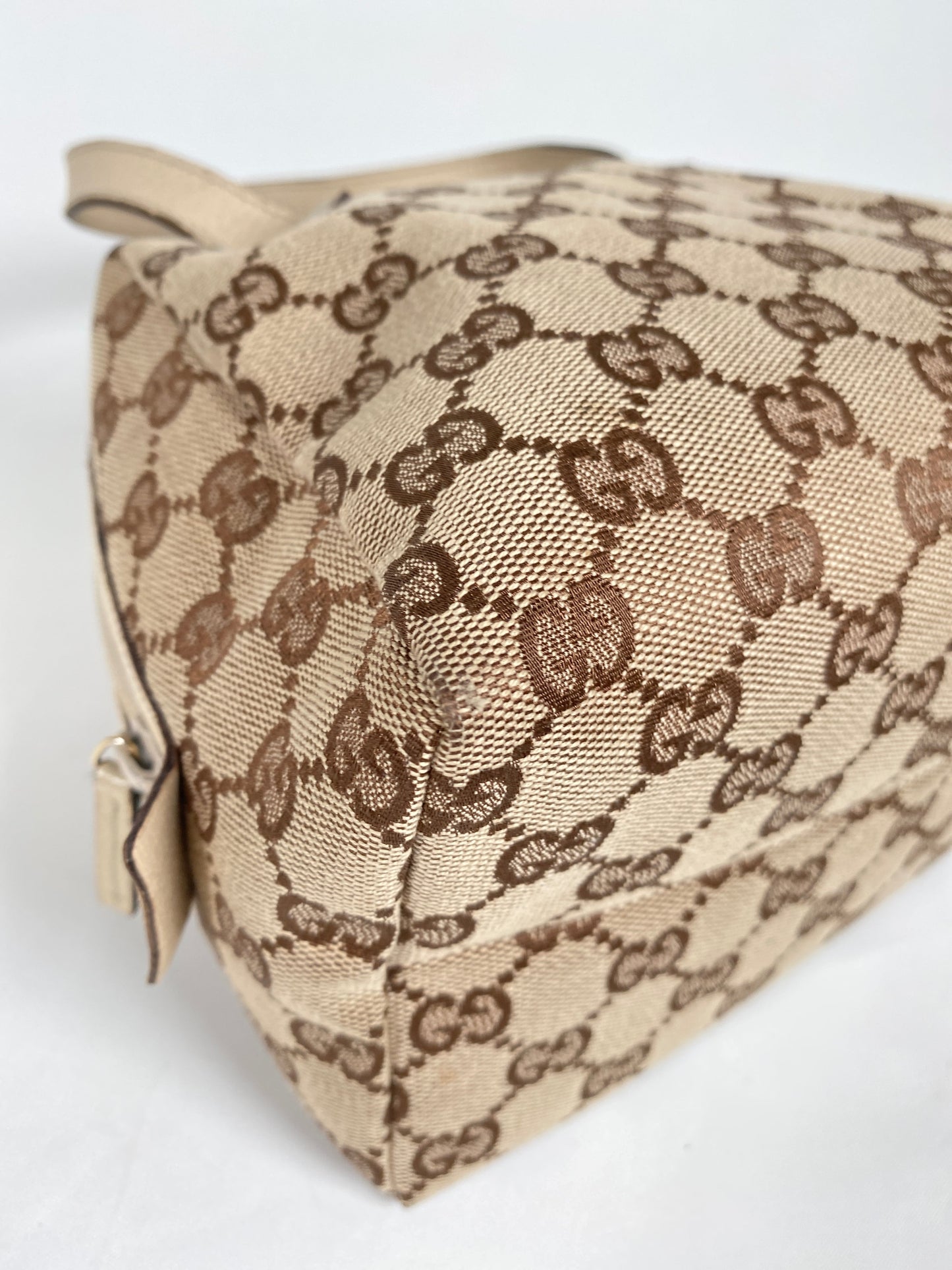 GUCCI - BEIGE & WHITE GG CANVAS & LEATHER MINI SATCHEL BAG