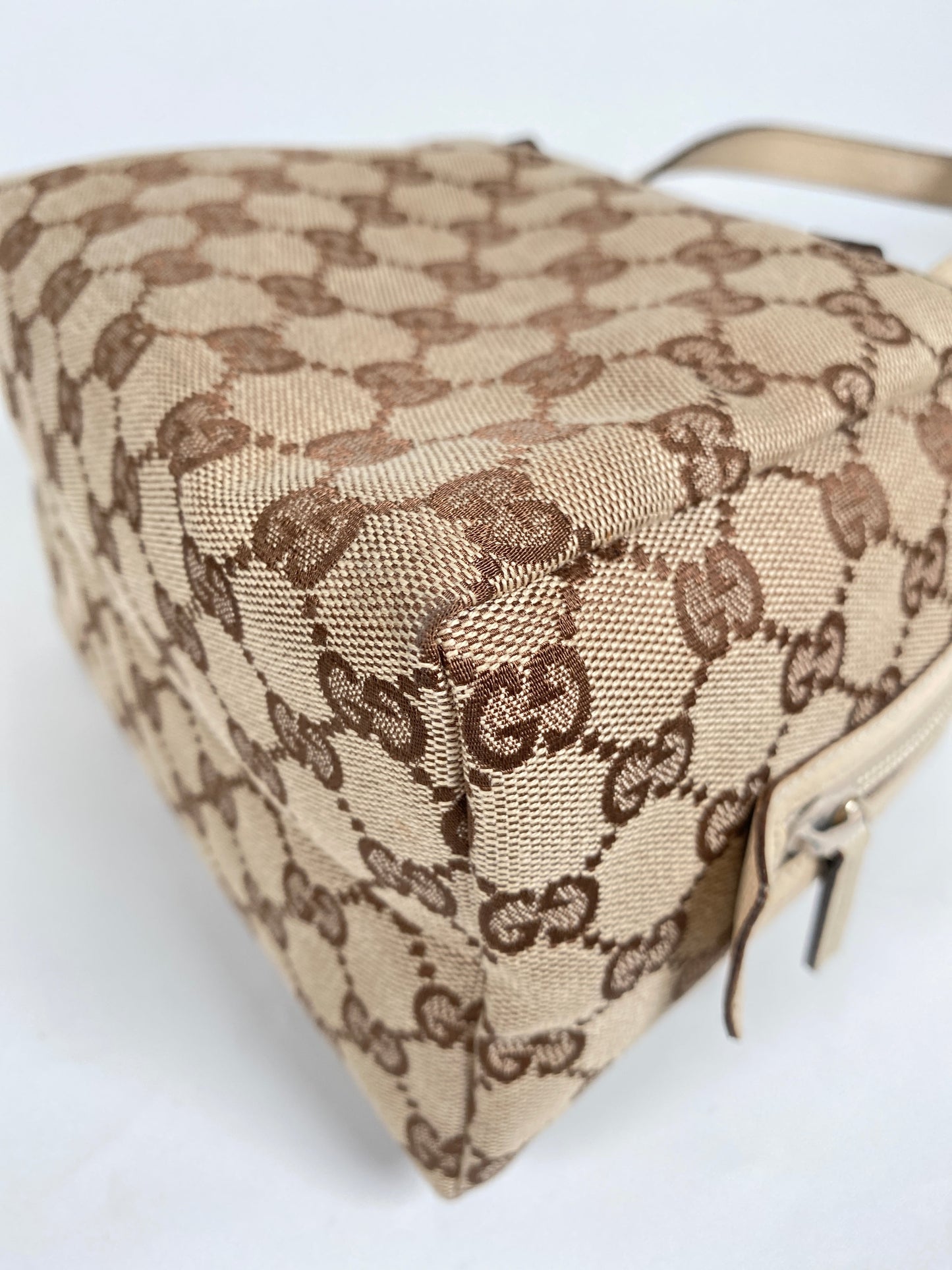 GUCCI - BEIGE & WHITE GG CANVAS & LEATHER MINI SATCHEL BAG