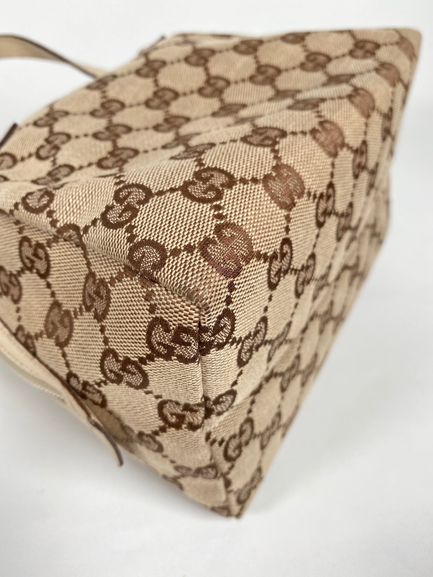 GUCCI - BEIGE & WHITE GG CANVAS & LEATHER MINI SATCHEL BAG