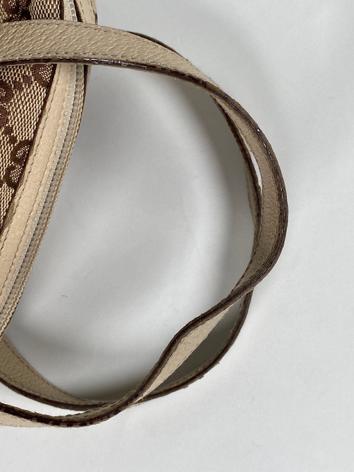GUCCI - BEIGE & WHITE GG CANVAS & LEATHER MINI SATCHEL BAG