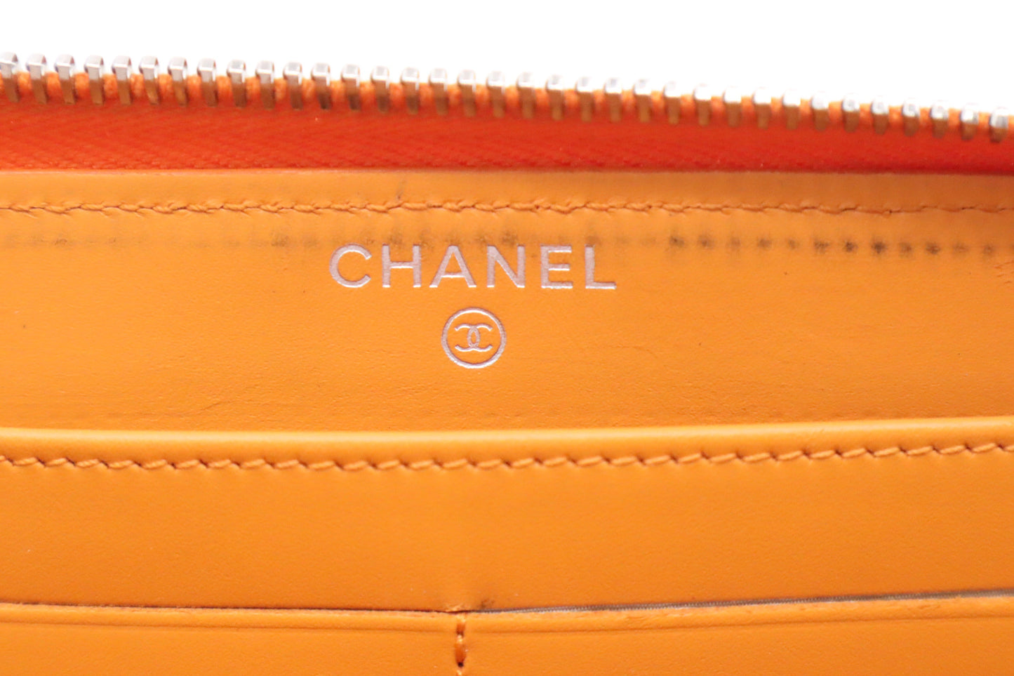 Chanel Long Zippy Wallet in Orange Patent Leather