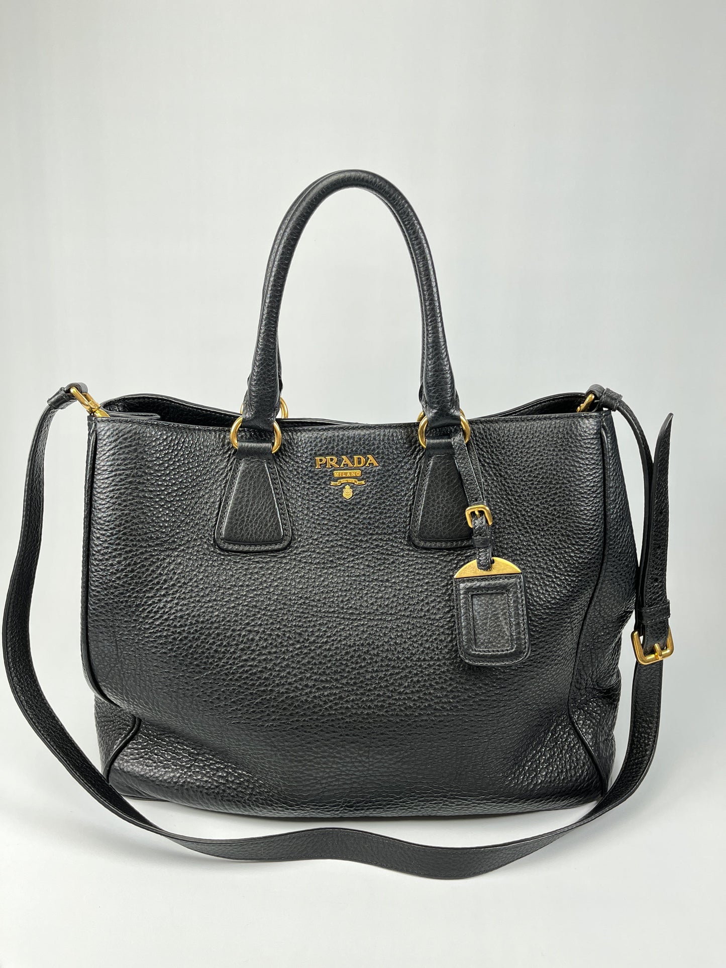 PRADA - VITELLO DAINO SHOPPING TOTE BAG BLACK LEATHER