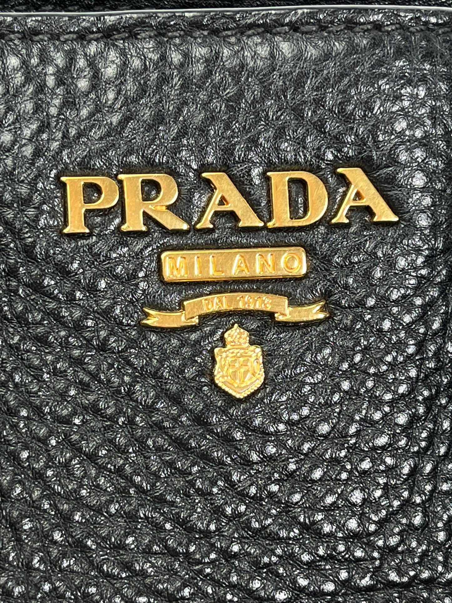 PRADA - VITELLO DAINO SHOPPING TOTE BAG BLACK LEATHER
