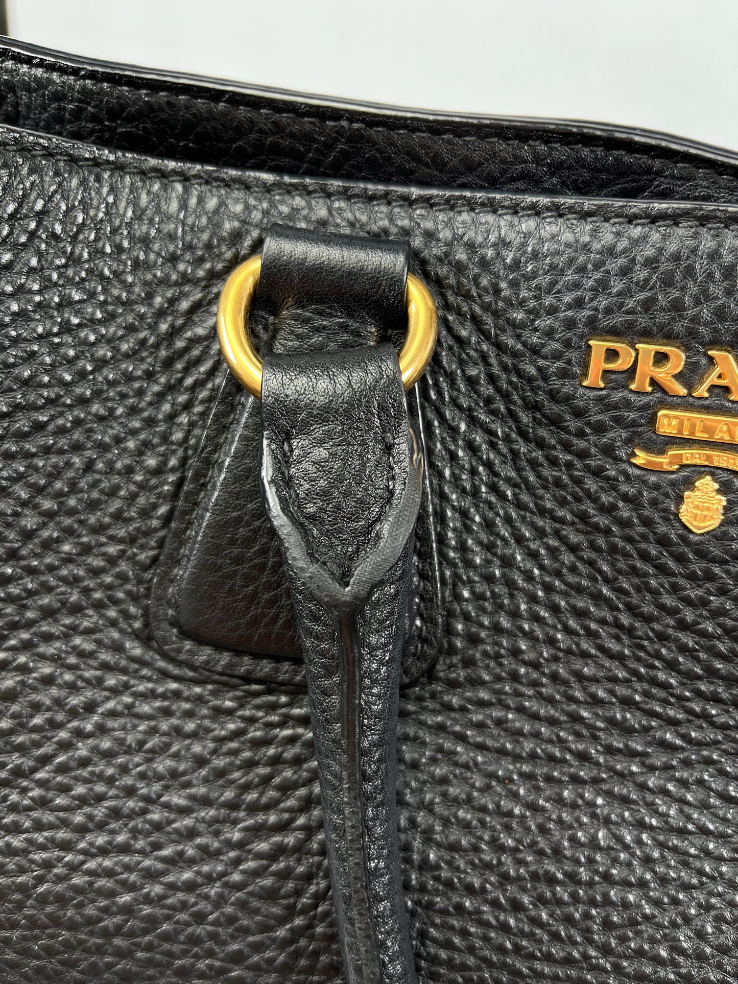 PRADA - VITELLO DAINO SHOPPING TOTE BAG BLACK LEATHER