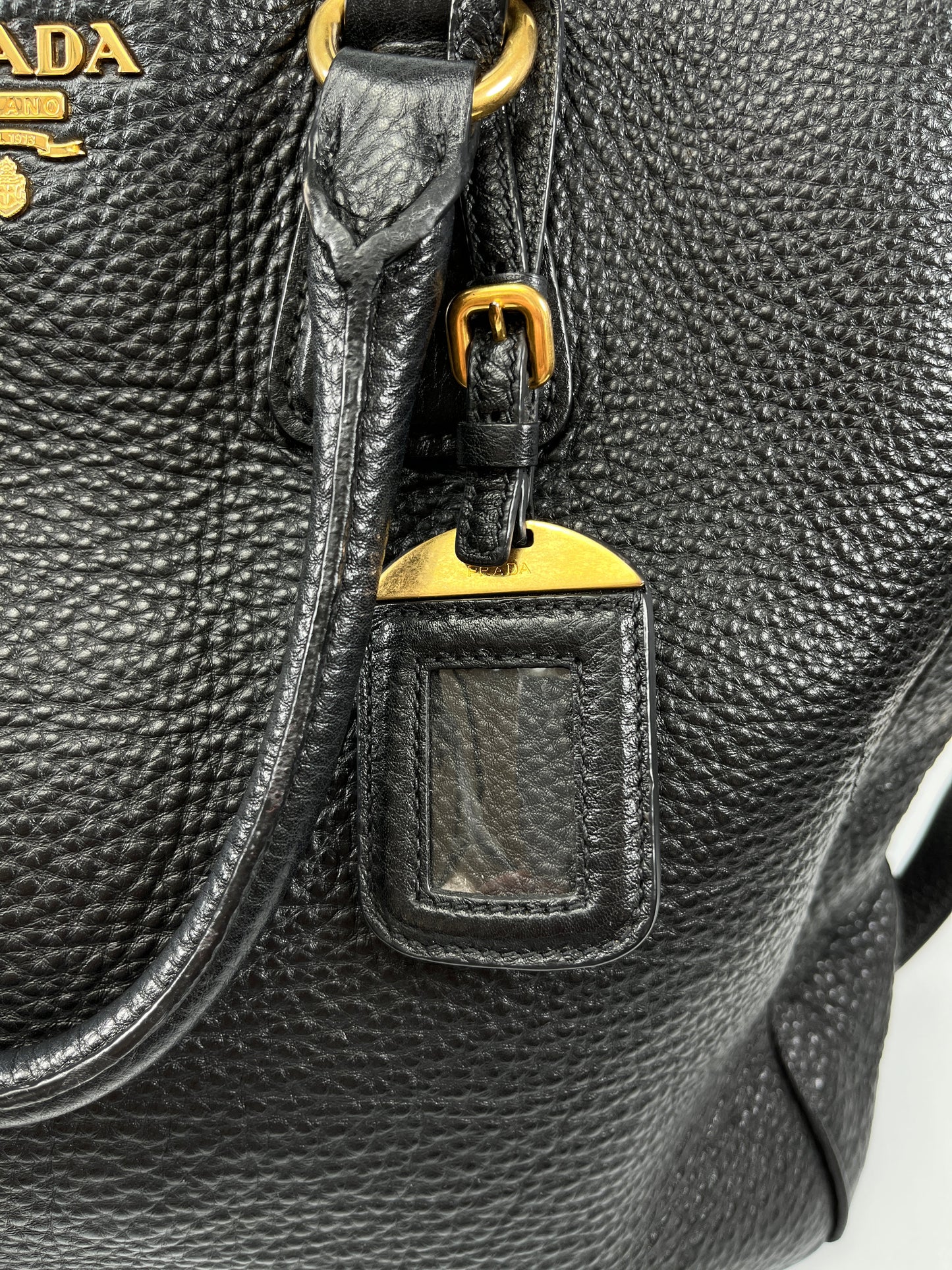 PRADA - VITELLO DAINO SHOPPING TOTE BAG BLACK LEATHER