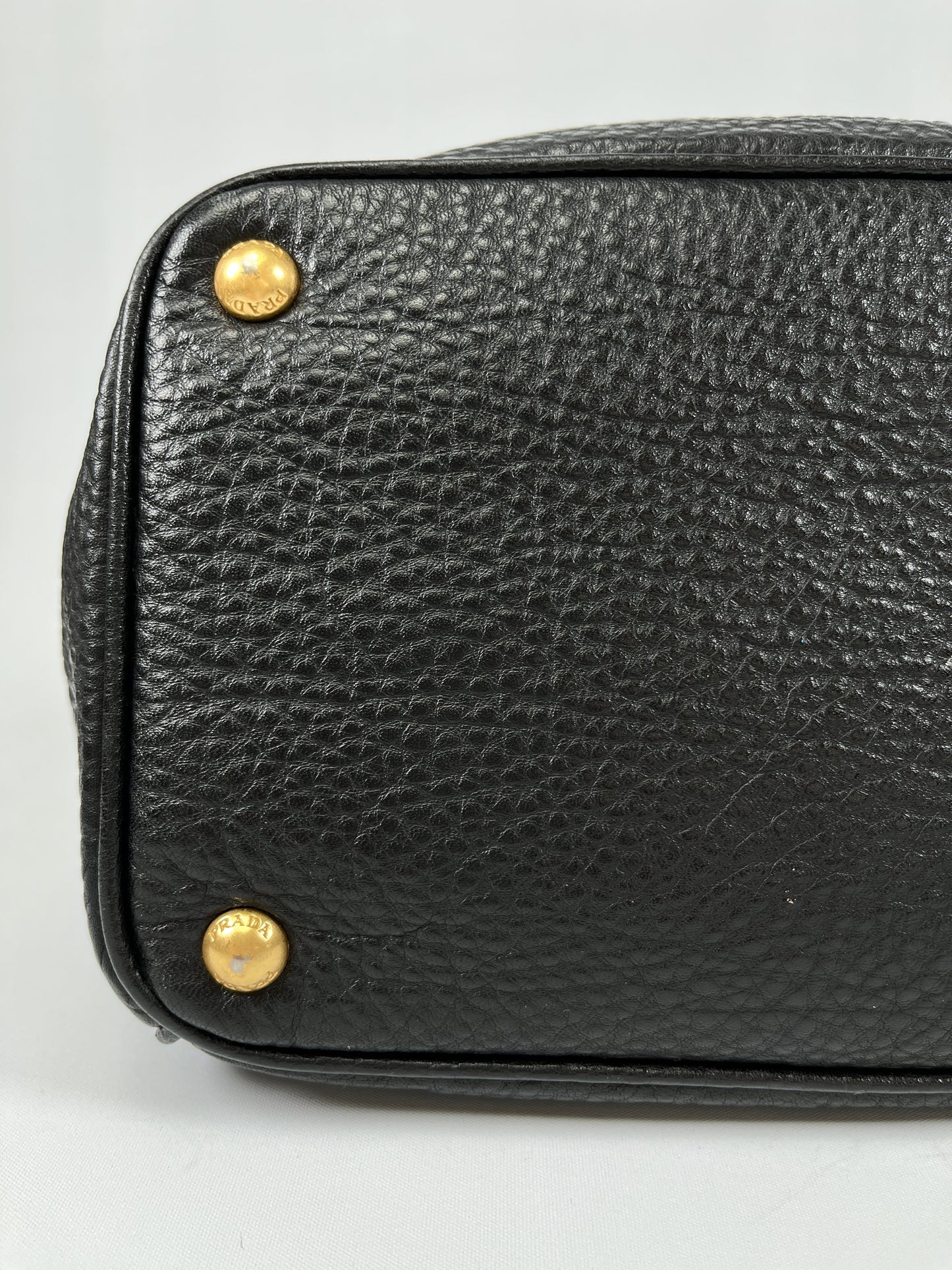 PRADA - VITELLO DAINO SHOPPING TOTE BAG BLACK LEATHER