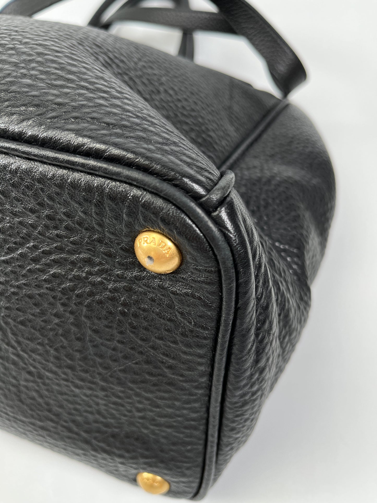 PRADA - VITELLO DAINO SHOPPING TOTE BAG BLACK LEATHER