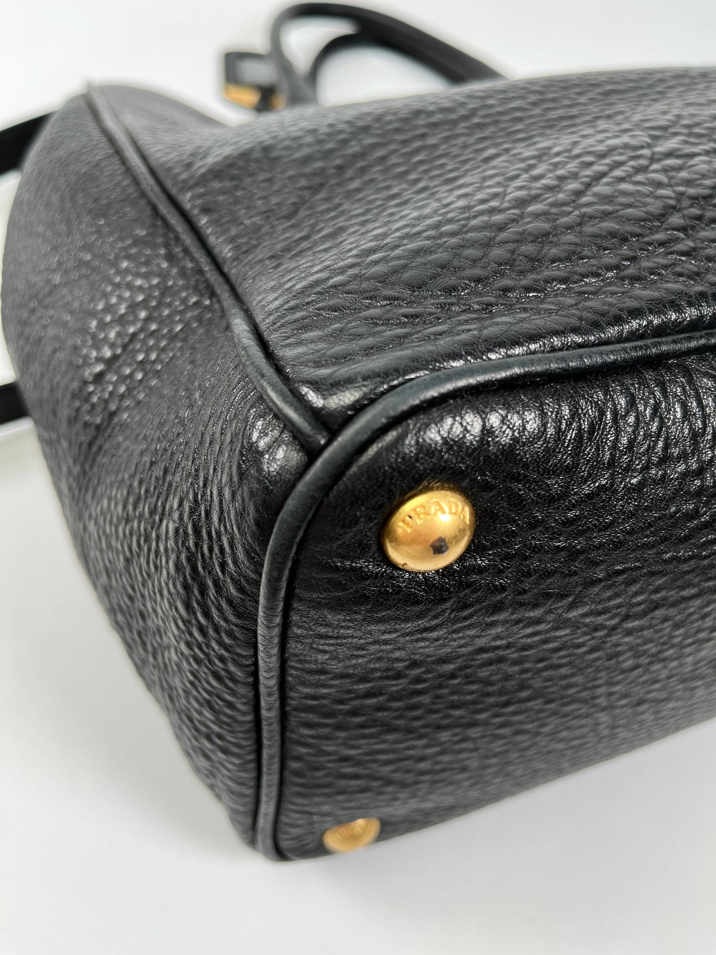 PRADA - VITELLO DAINO SHOPPING TOTE BAG BLACK LEATHER