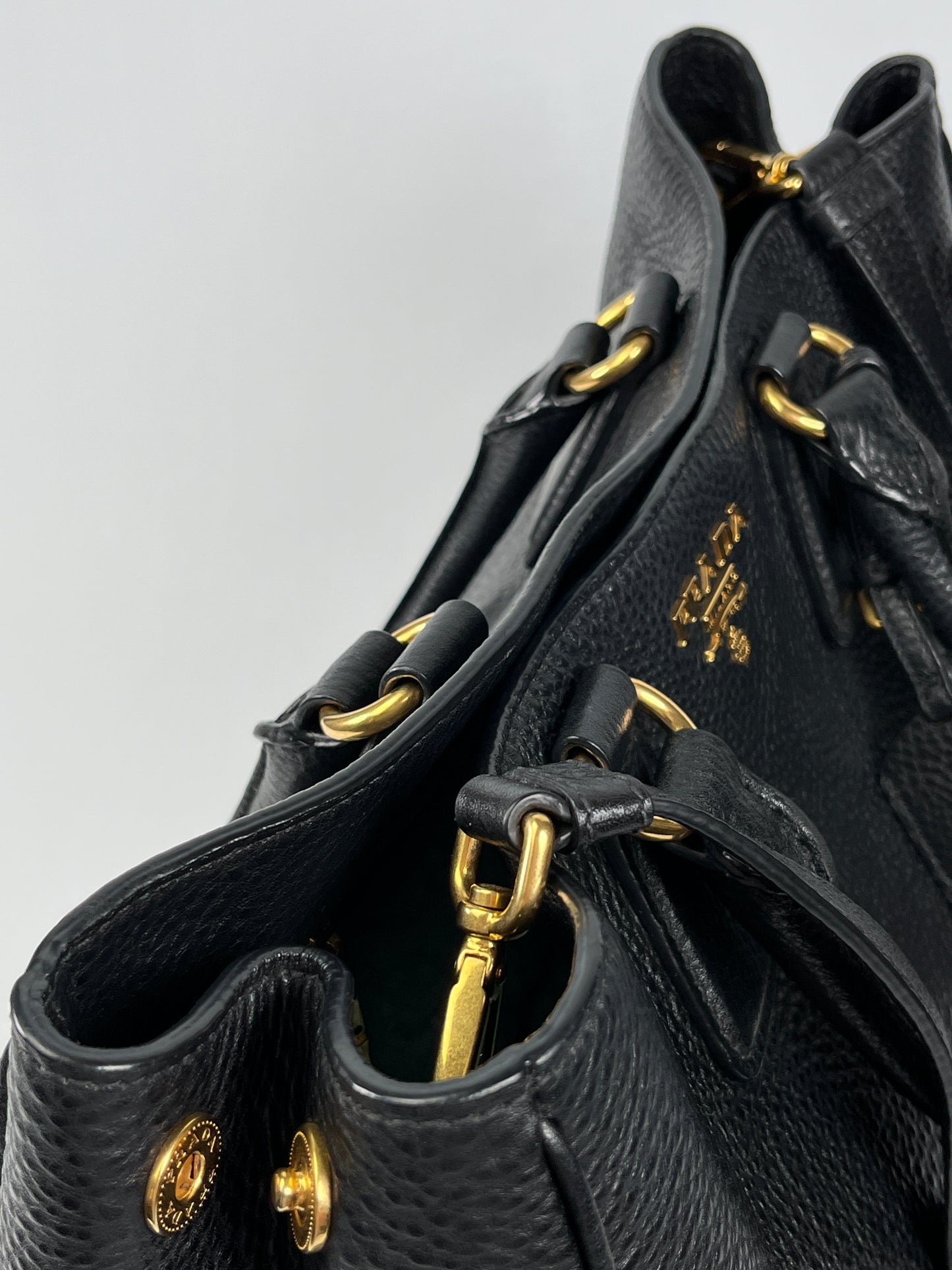 PRADA - VITELLO DAINO SHOPPING TOTE BAG BLACK LEATHER