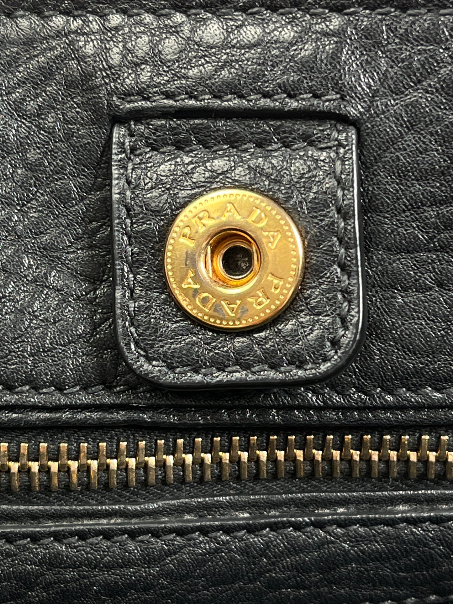 PRADA - VITELLO DAINO SHOPPING TOTE BAG BLACK LEATHER