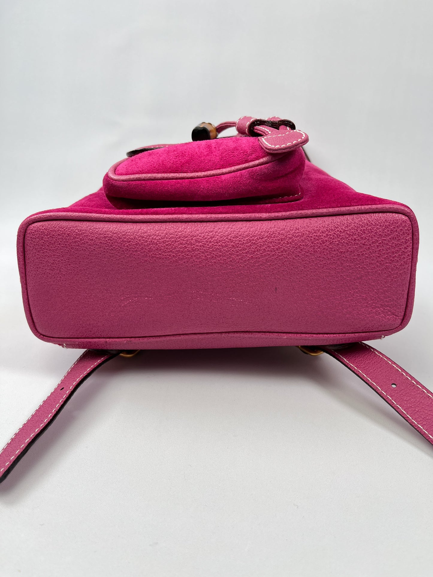 GUCCI - PINK SUEDE BAMBOO DRAWSTRING BACKPACK