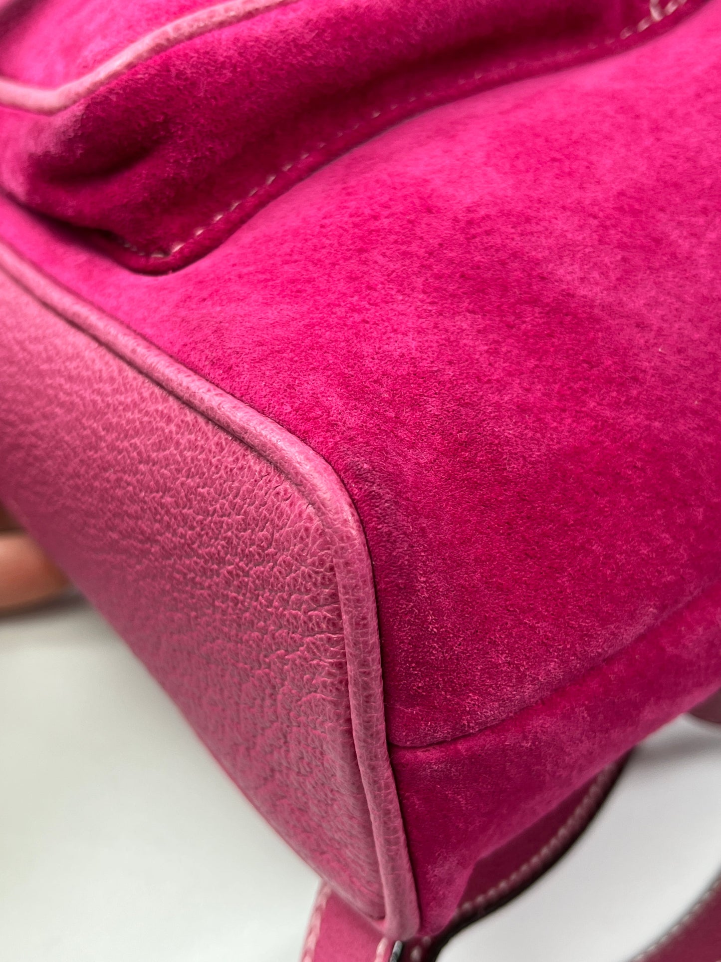 GUCCI - PINK SUEDE BAMBOO DRAWSTRING BACKPACK