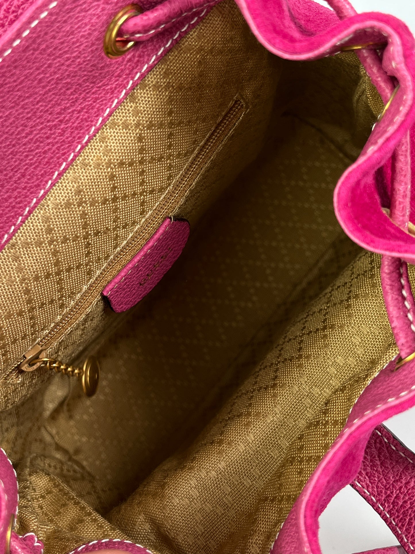 GUCCI - PINK SUEDE BAMBOO DRAWSTRING BACKPACK