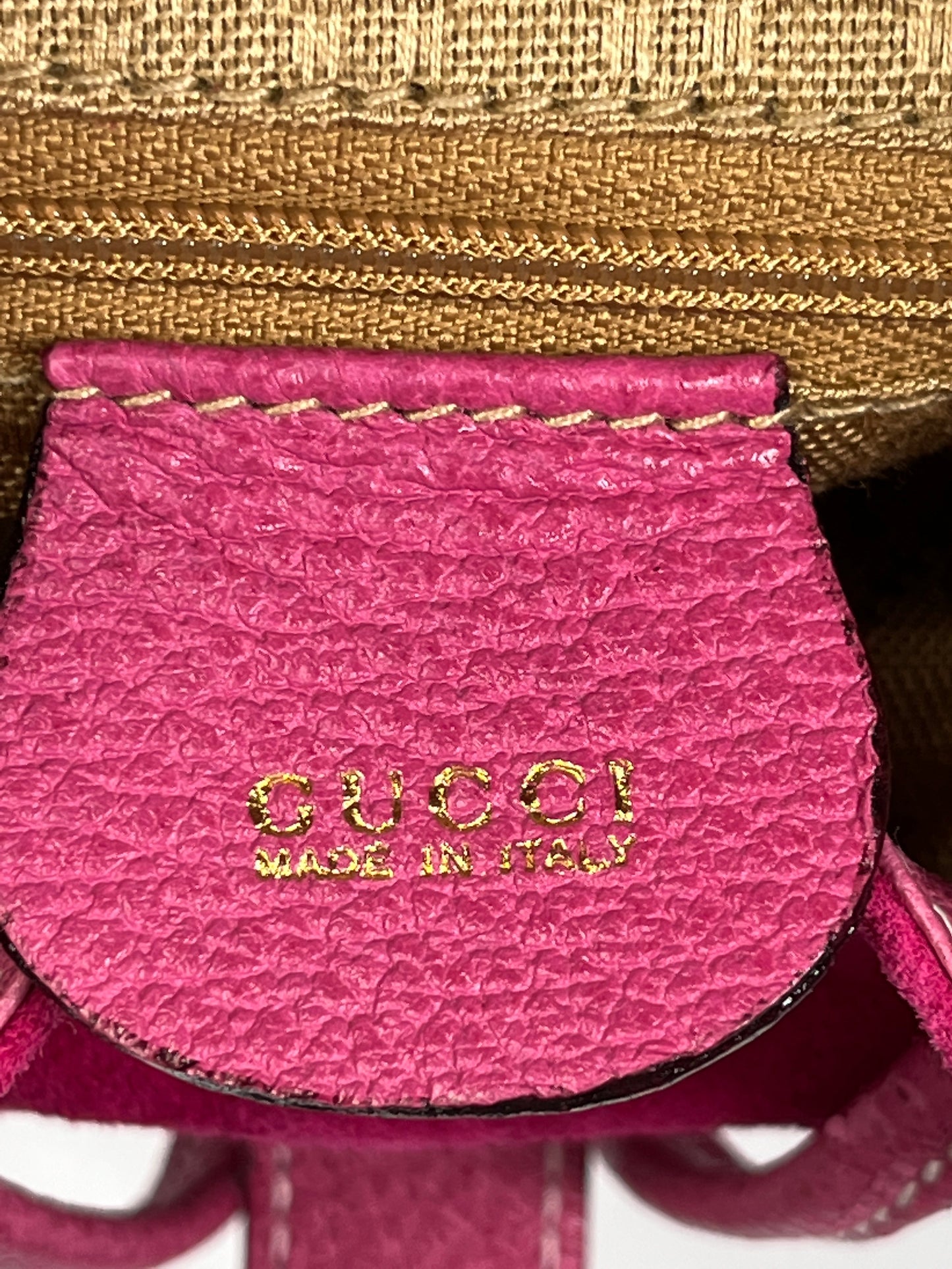 GUCCI - PINK SUEDE BAMBOO DRAWSTRING BACKPACK