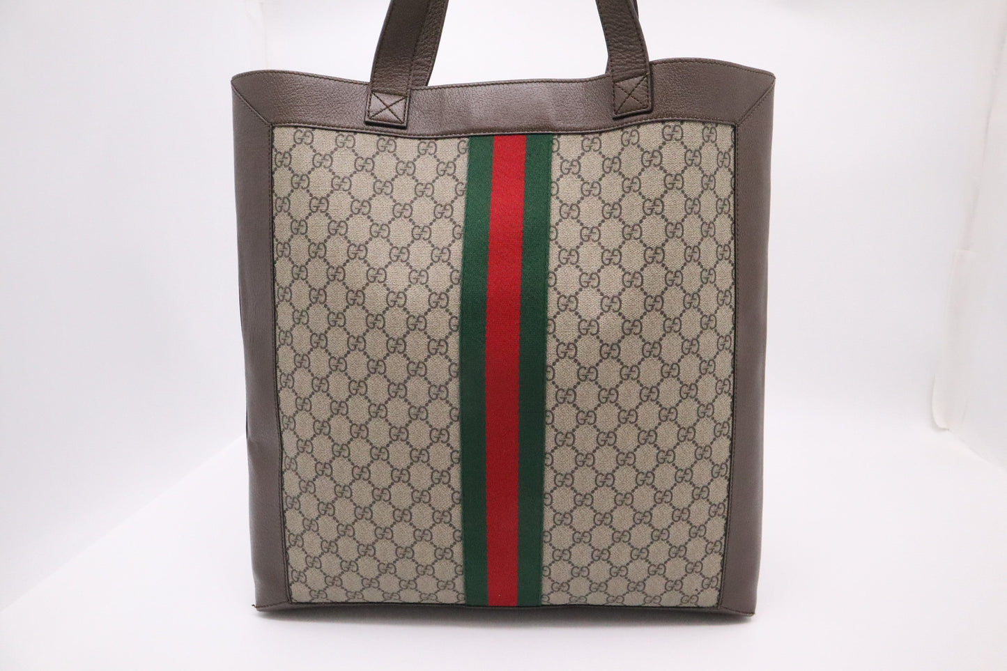 Gucci Ophidia Tote in GG Supreme Canvas and Brown Leather