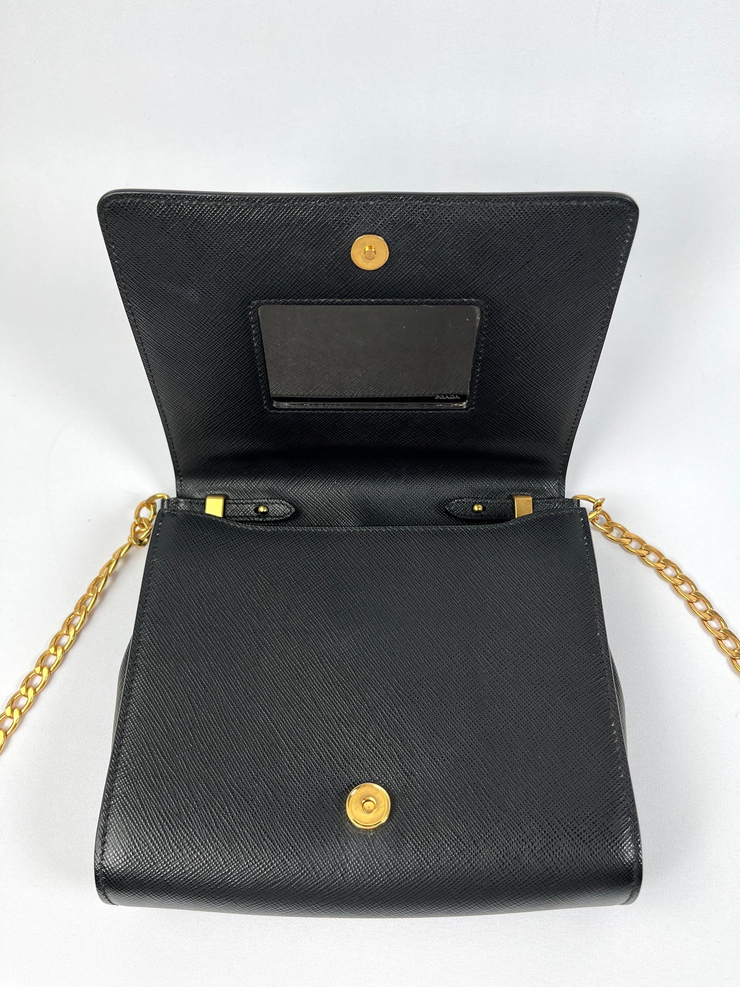 PRADA - BLACK SAFFIANO LUX CHAIN CROSSBODY BAG