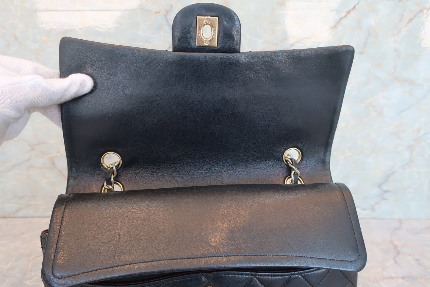 CHANEL/シャネル マトラッセWフラップWチェーンショルダーバッグ ラムスキン ブラック/ゴールド金具 ショルダーバッグ 700070112
