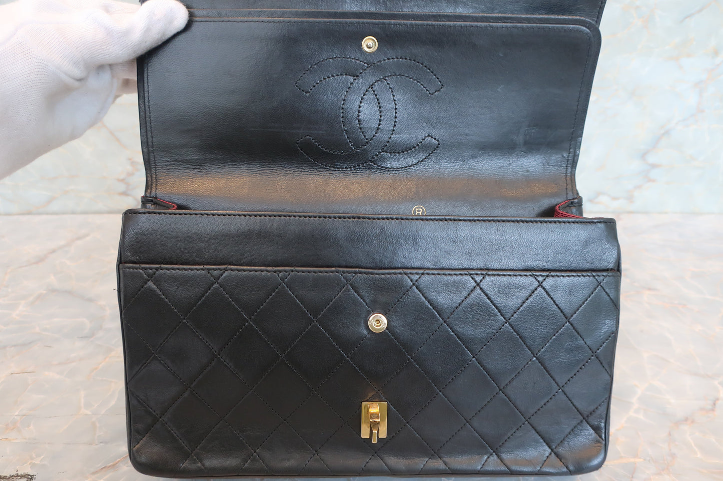 CHANEL/シャネル マトラッセWフラップWチェーンショルダーバッグ ラムスキン ブラック/ゴールド金具 ショルダーバッグ 700060191