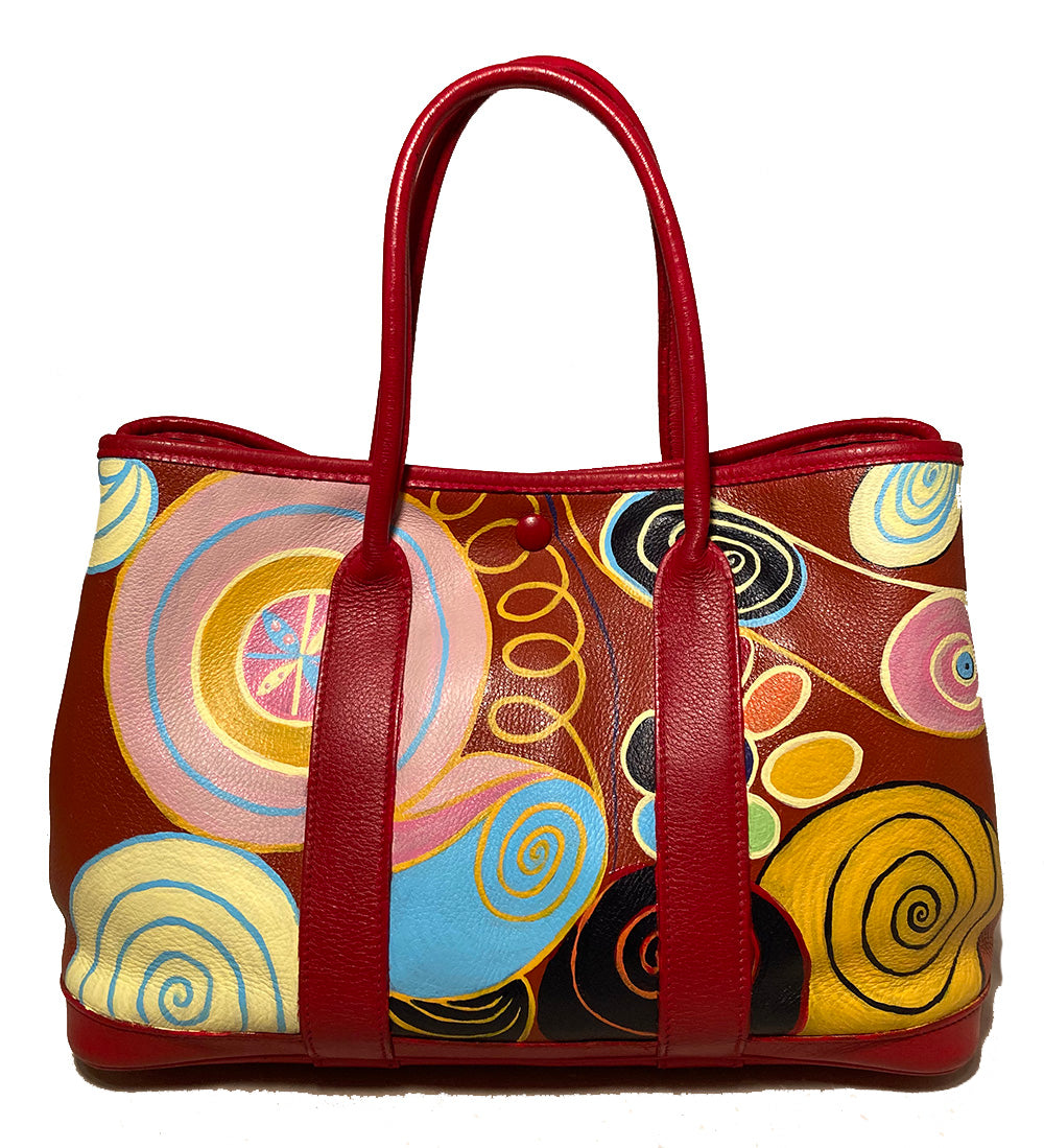 Hermes Red Leather Hand Painted Garden Party 30