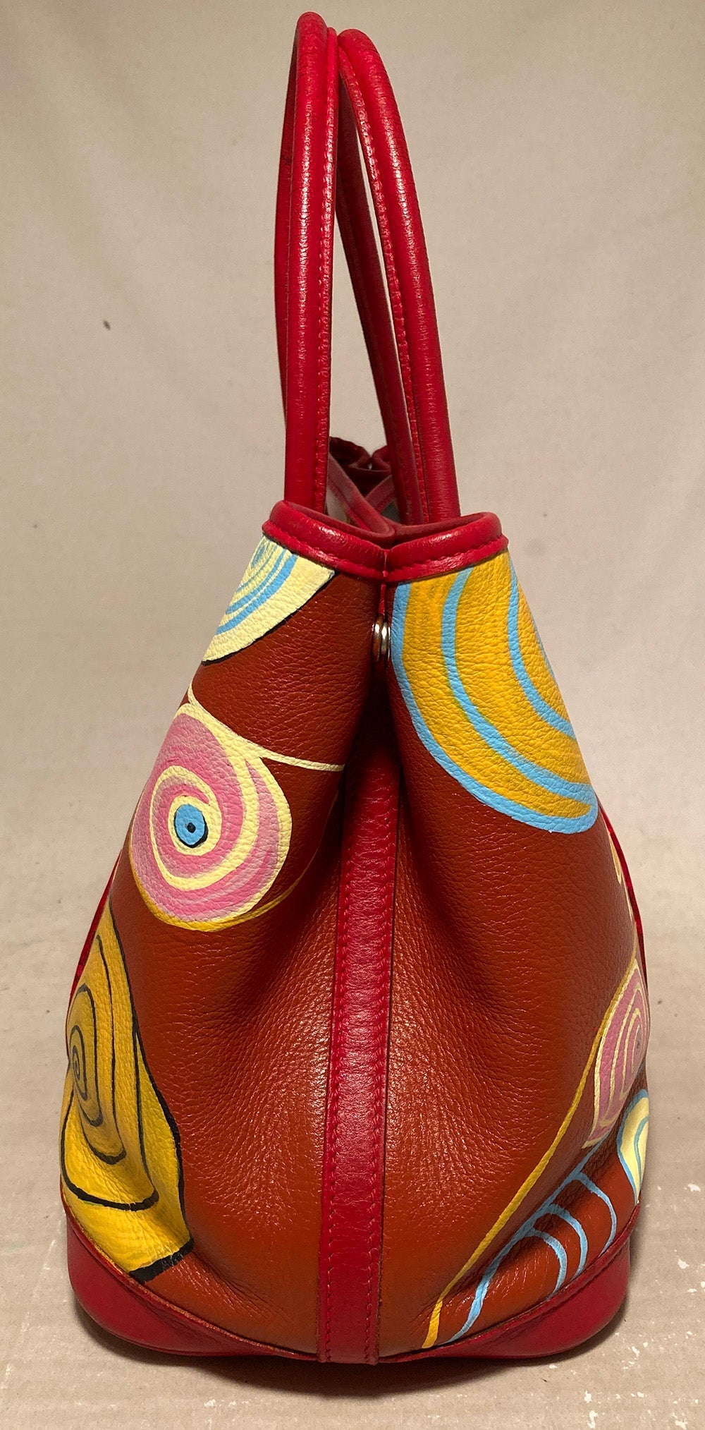 Hermes Red Leather Hand Painted Garden Party 30