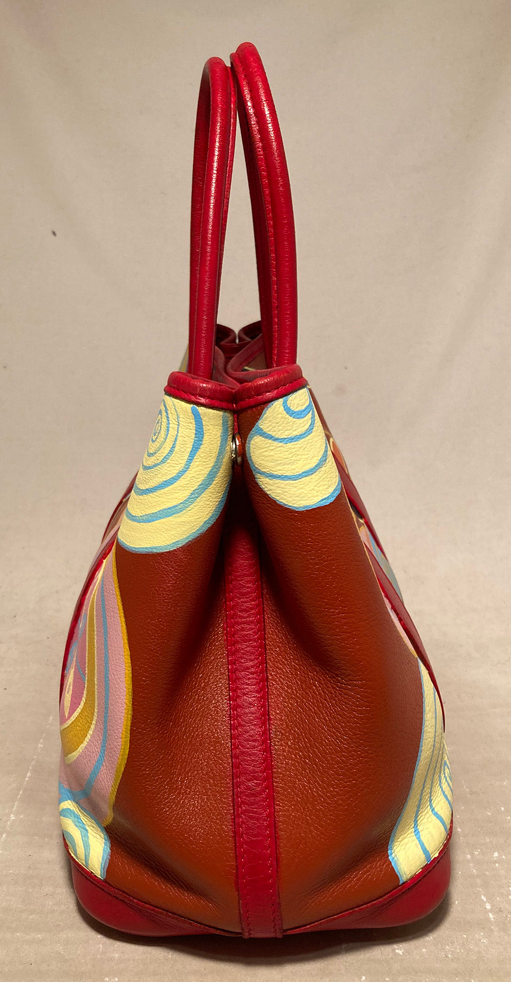 Hermes Red Leather Hand Painted Garden Party 30