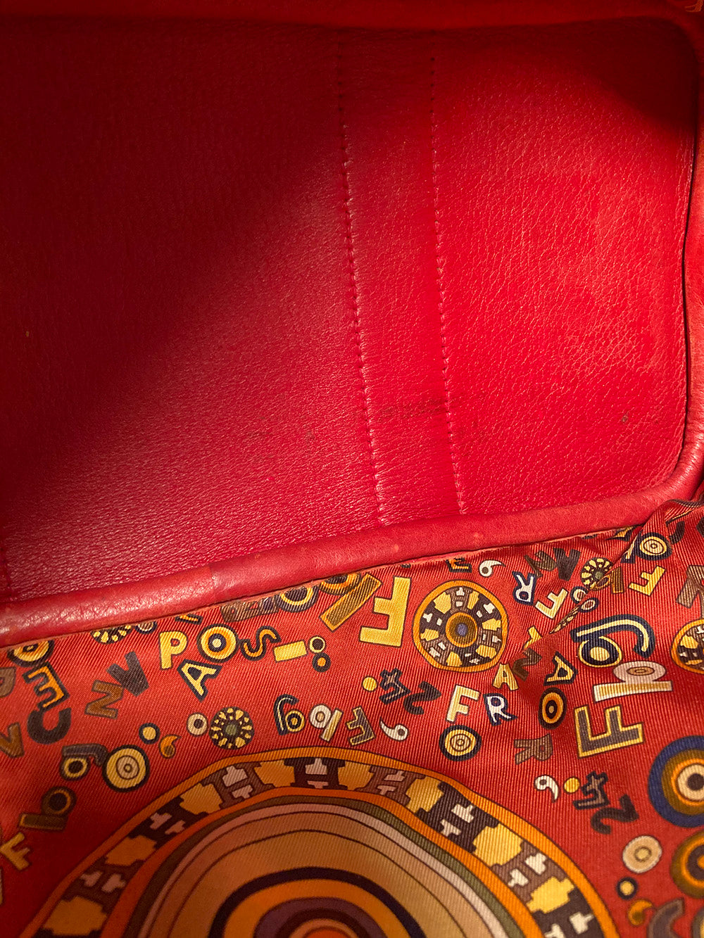 Hermes Red Leather Hand Painted Garden Party 30