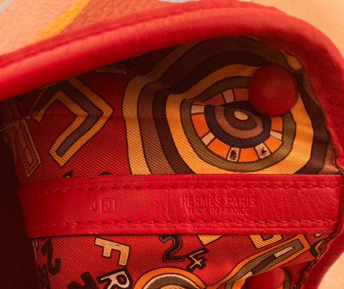 Hermes Red Leather Hand Painted Garden Party 30