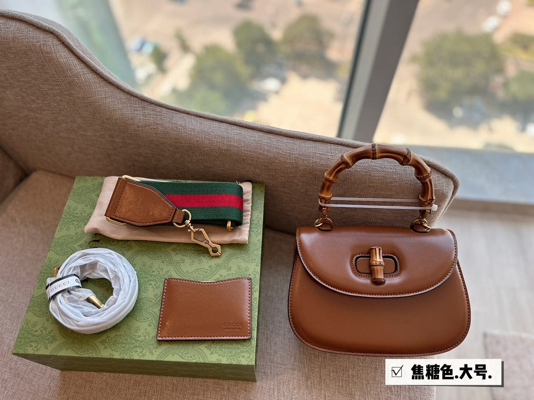 GC570 Gucci Bamboo 1947 Small Top Handle Bag / 8.3"W x 6"H x 2.75"D