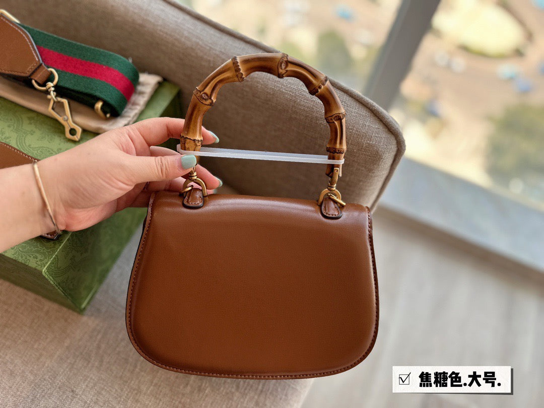 GC569 Gucci Bamboo 1947 Small Top Handle Bag / 8.3"W x 6"H x 2.75"D
