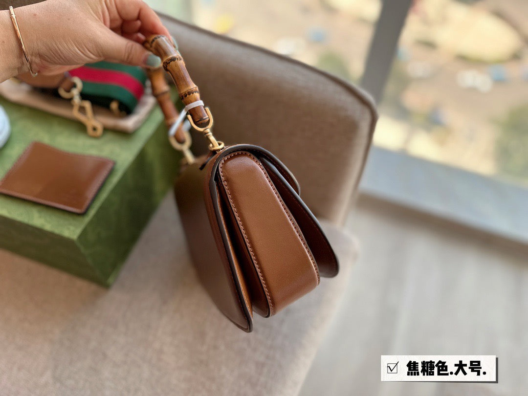 GC569 Gucci Bamboo 1947 Small Top Handle Bag / 8.3"W x 6"H x 2.75"D