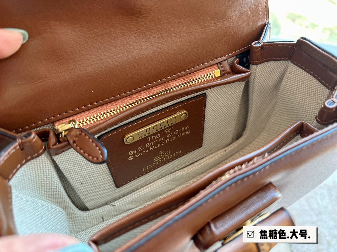 GC569 Gucci Bamboo 1947 Small Top Handle Bag / 8.3"W x 6"H x 2.75"D