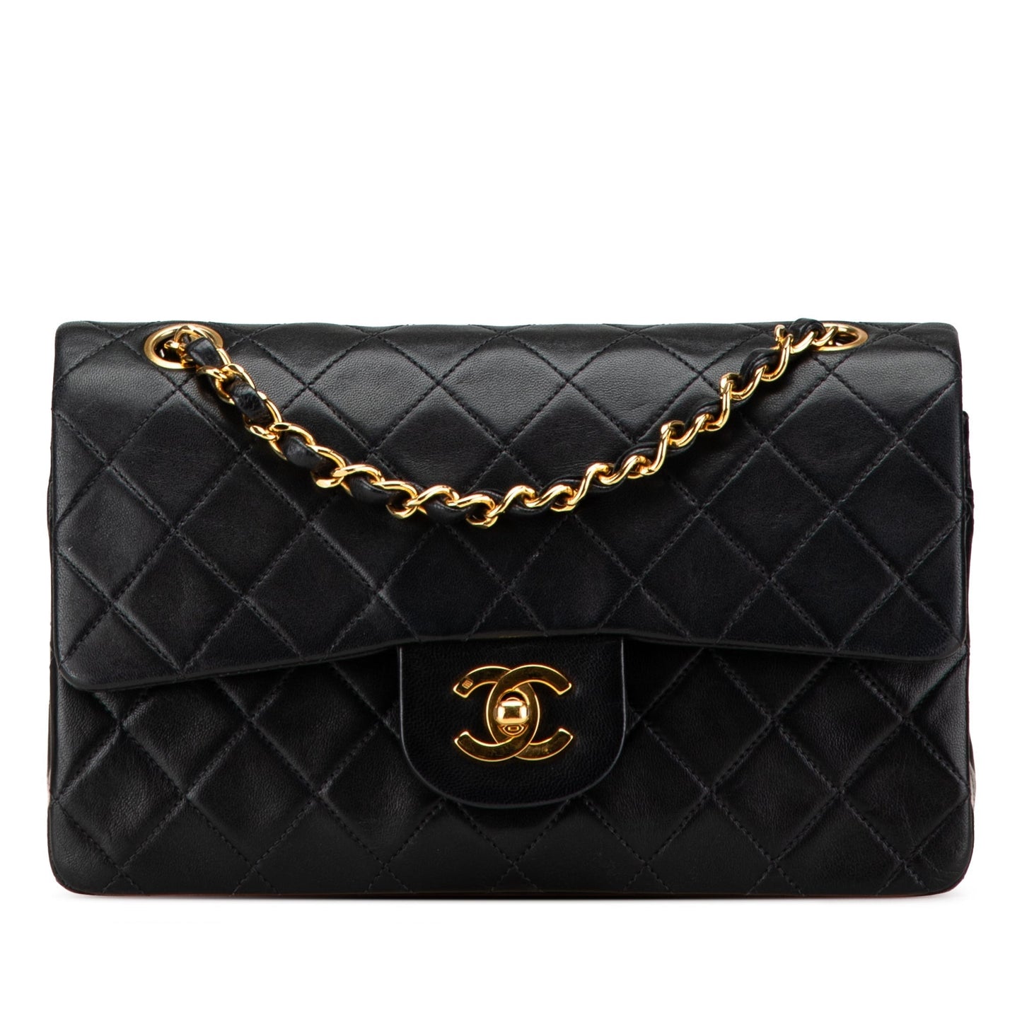 Black Chanel Small Classic Lambskin Double Flap Shoulder Bag