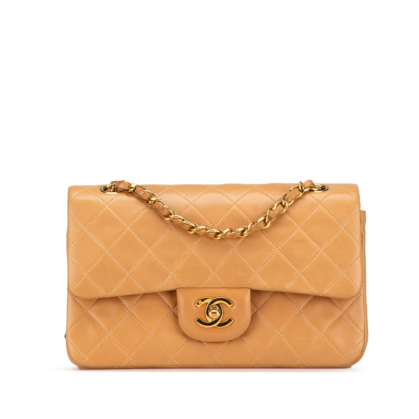 Orange Chanel Small Classic Lambskin Double Flap Shoulder Bag