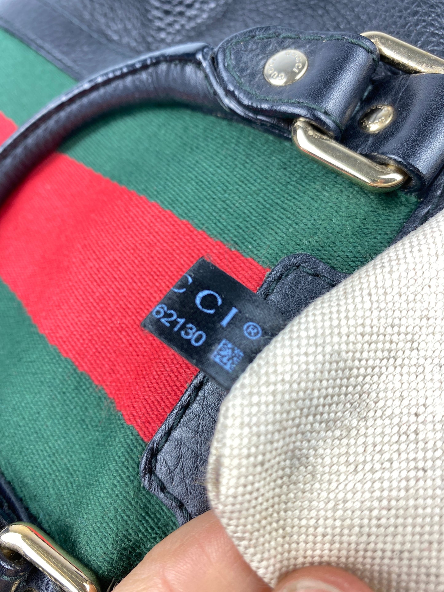 GUCCI - BLACK LEATHER WEB BOSTON BAG MEDIUM - VINTAGE