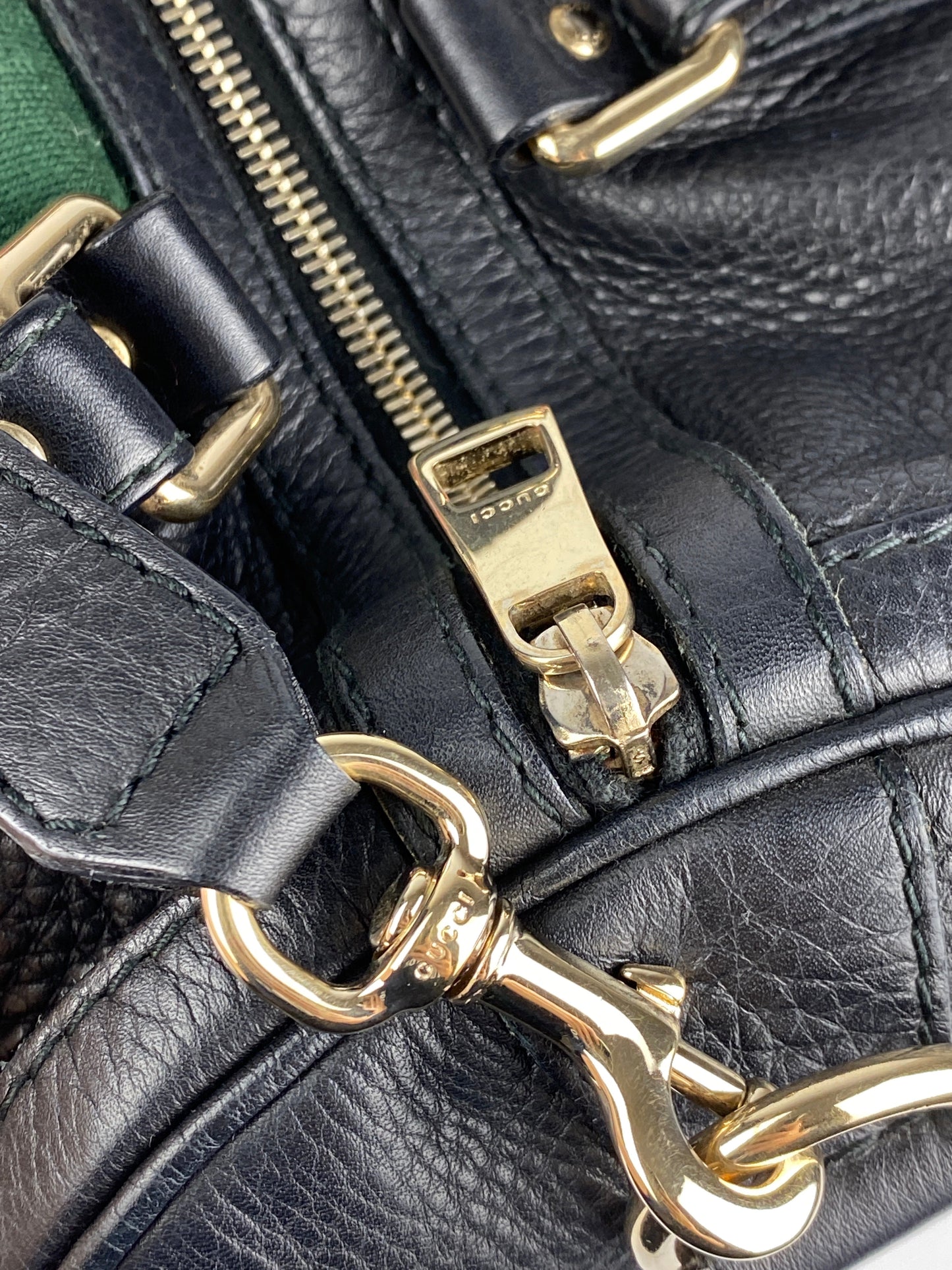 GUCCI - BLACK LEATHER WEB BOSTON BAG MEDIUM - VINTAGE