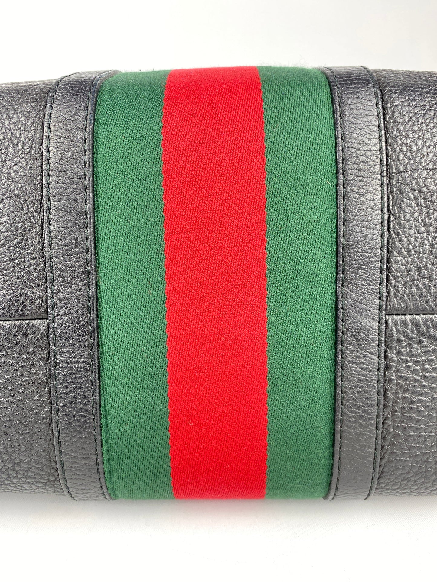 GUCCI - BLACK LEATHER WEB BOSTON BAG MEDIUM - VINTAGE