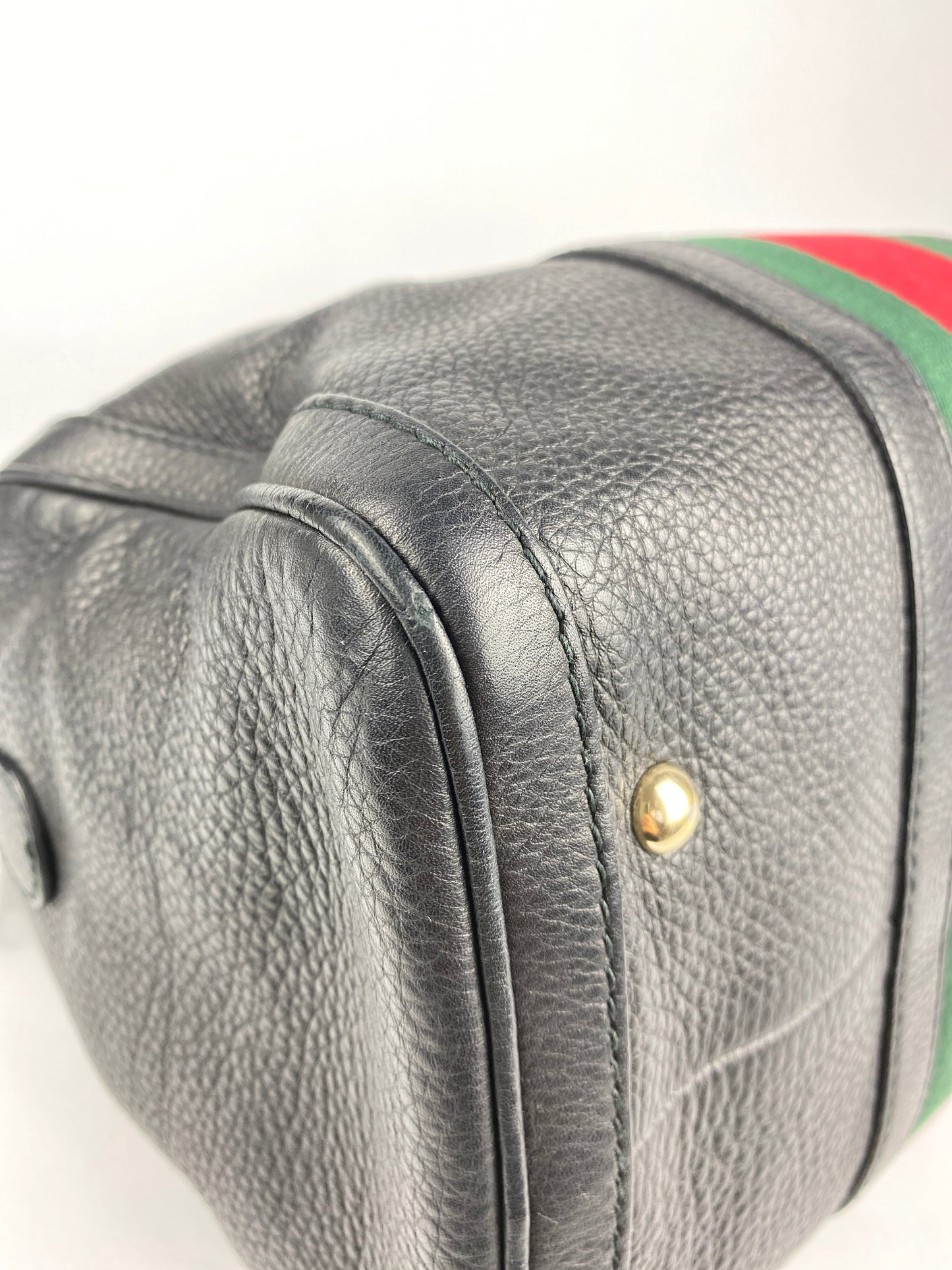 GUCCI - BLACK LEATHER WEB BOSTON BAG MEDIUM - VINTAGE