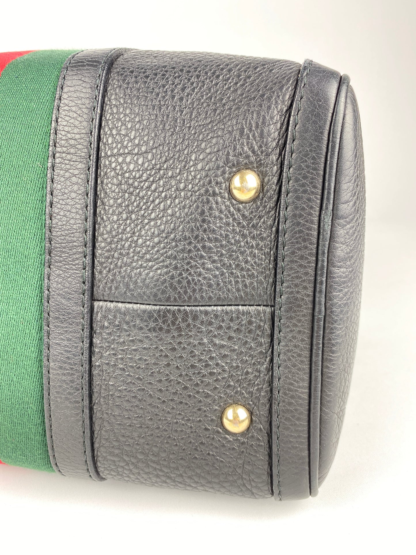 GUCCI - BLACK LEATHER WEB BOSTON BAG MEDIUM - VINTAGE