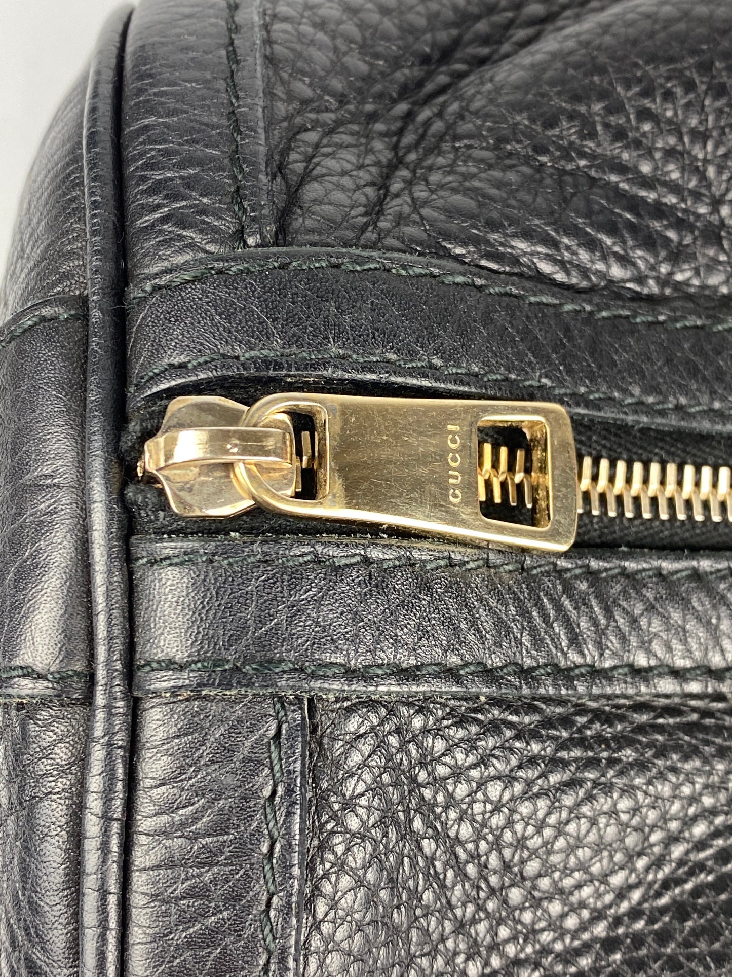 GUCCI - BLACK LEATHER WEB BOSTON BAG MEDIUM - VINTAGE