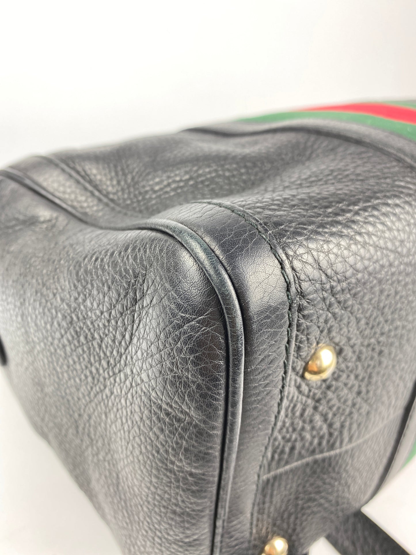 GUCCI - BLACK LEATHER WEB BOSTON BAG MEDIUM - VINTAGE