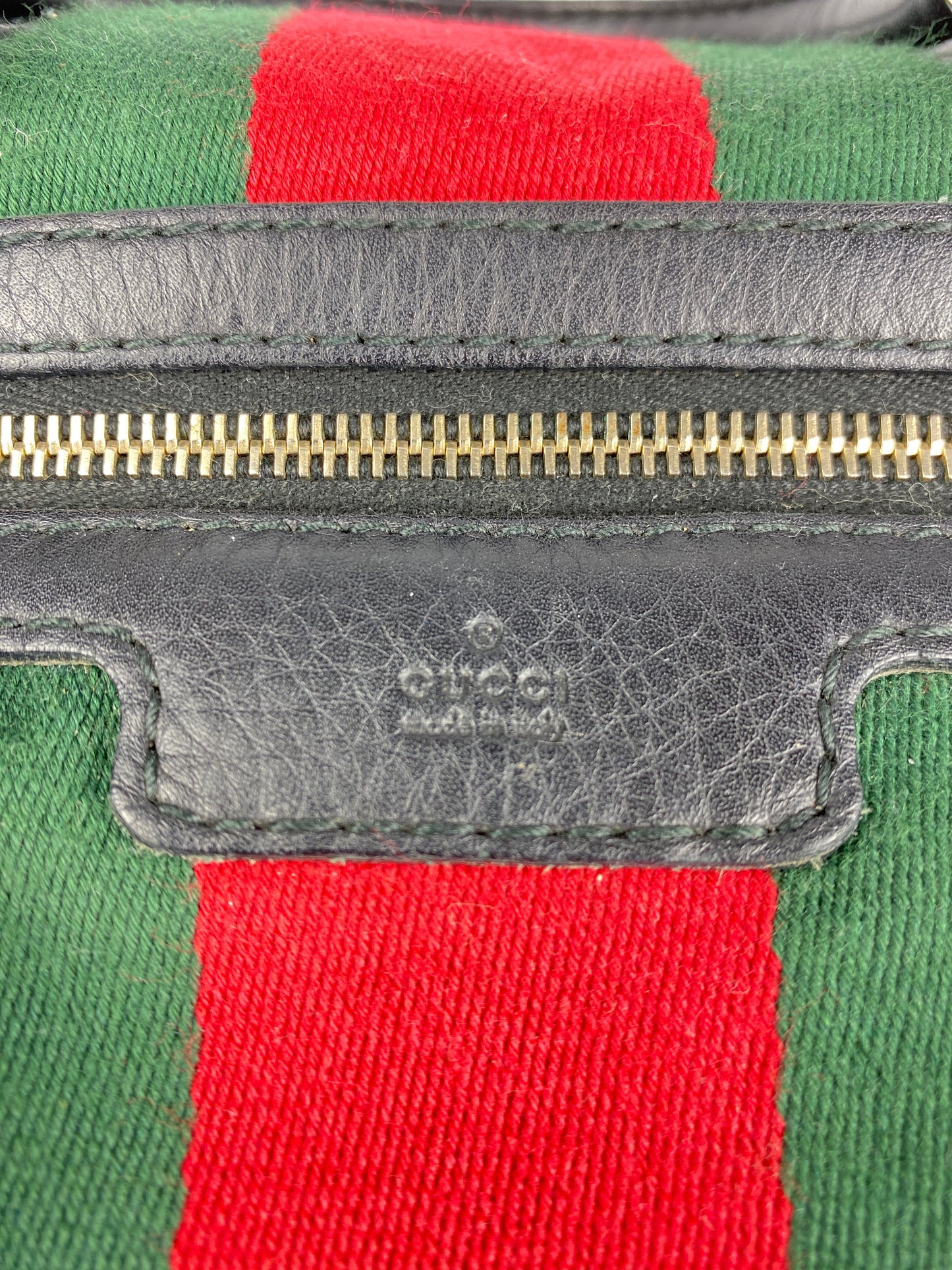 GUCCI - BLACK LEATHER WEB BOSTON BAG MEDIUM - VINTAGE