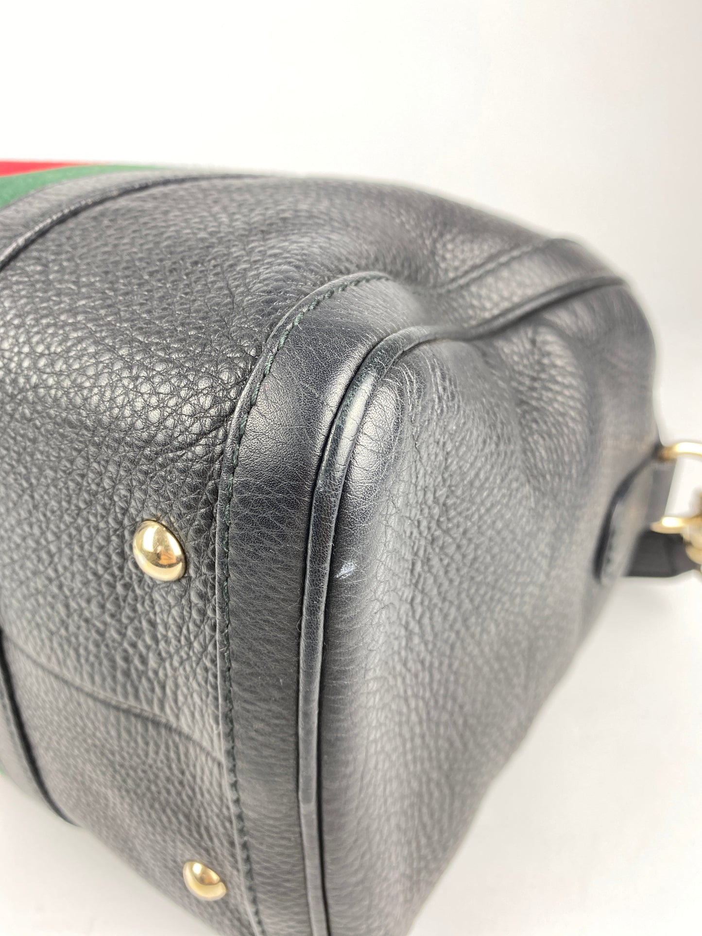 GUCCI - BLACK LEATHER WEB BOSTON BAG MEDIUM - VINTAGE