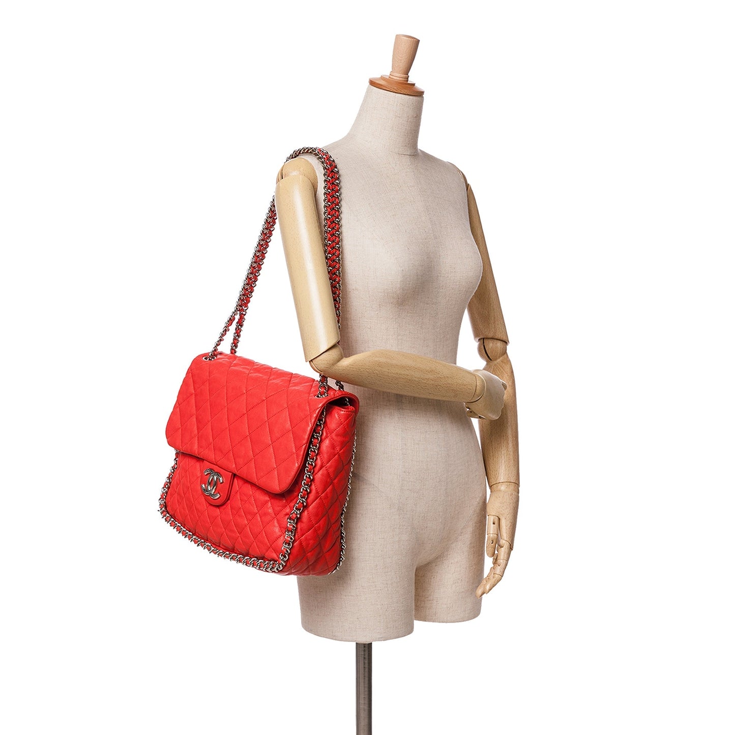 Red Chanel Maxi Washed Lambskin Chain Around Flap Shoulder Bag